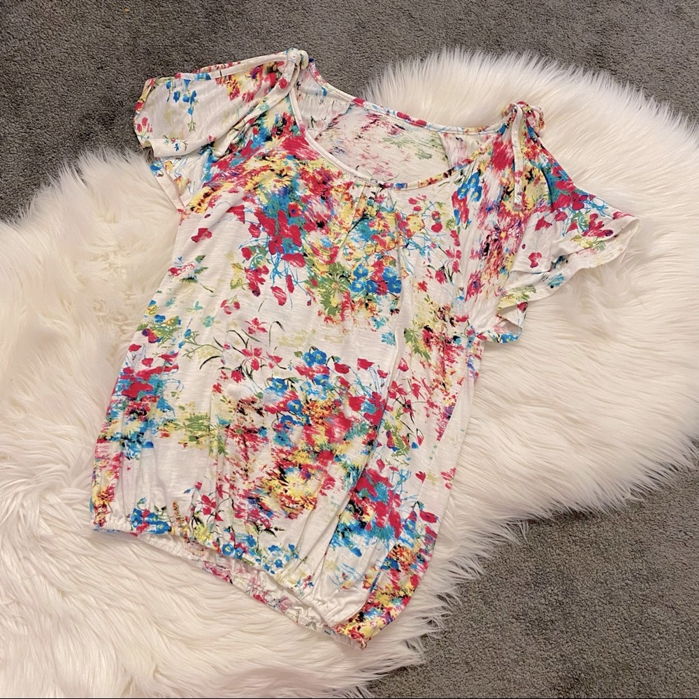 Floral shoulder cut-out top